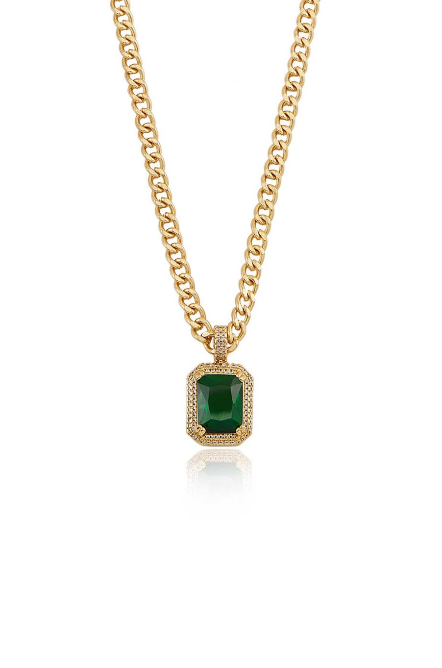 Necklaces Ettika | Emerald Stone Pendant 18K Gold Plated Link Necklace