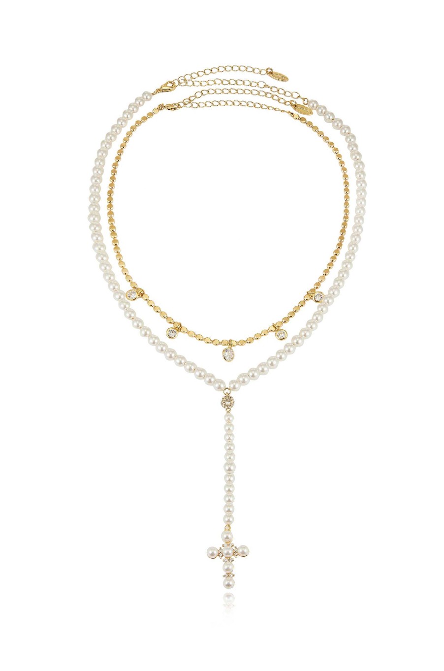 Necklaces Ettika | Pearl Cross Drop Lariat 18K Gold Plated Necklace Set