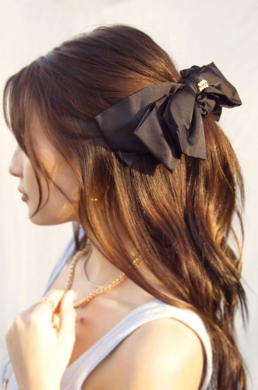 Hair Accessories Ettika | Oversized Bow Scrunchie With Crystal In Black