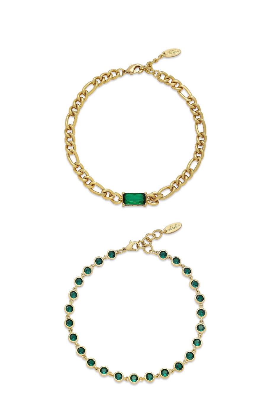 Anklets Ettika | Bejeweled Emerald 18K Gold Plated Anklet Set