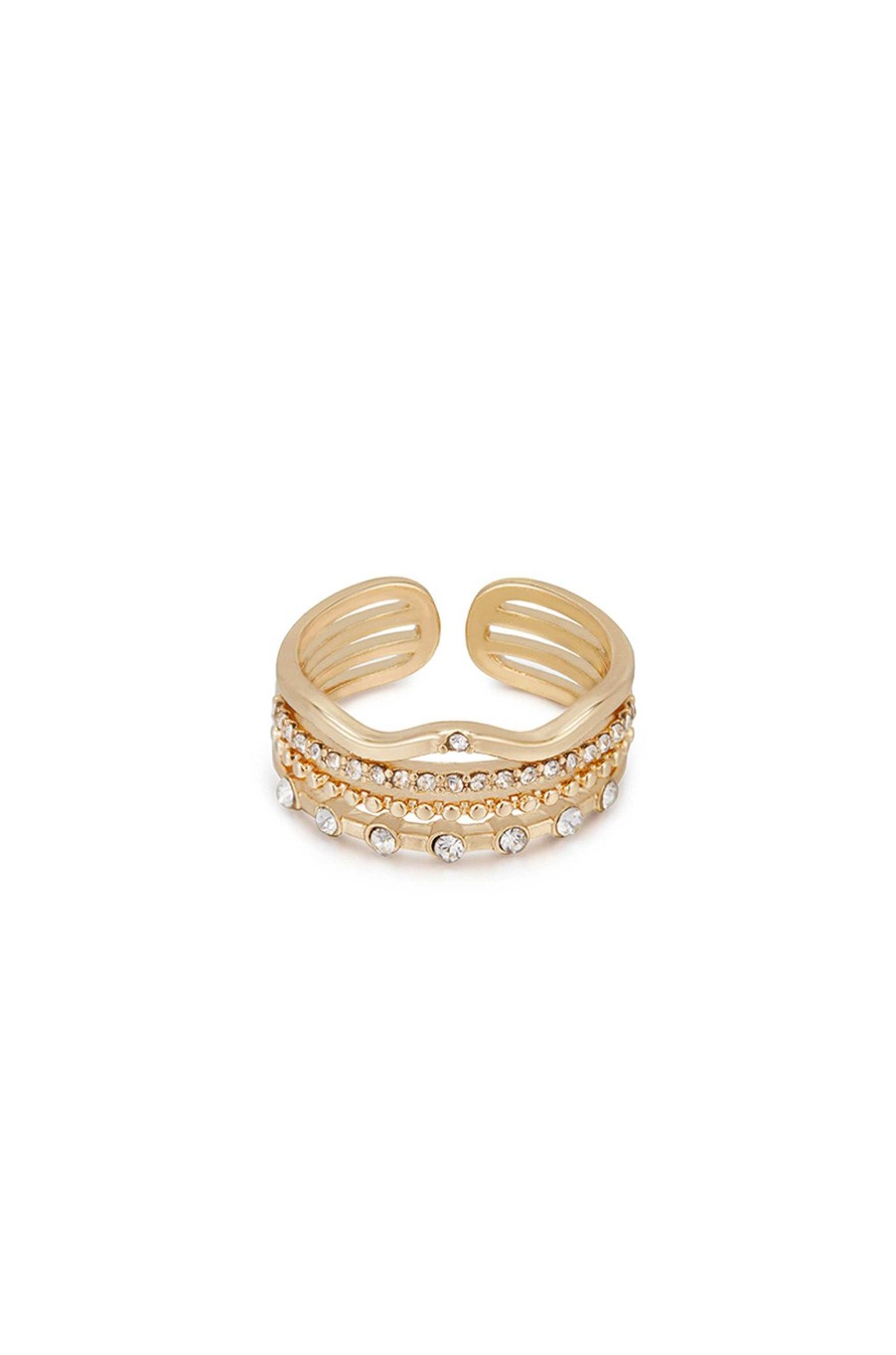 Rings Ettika | Crystal And 18K Gold Plated Pre-Stacked Ring