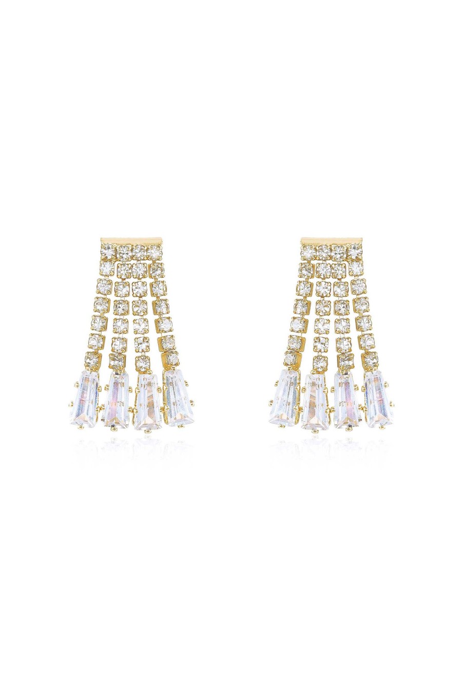 Earrings Ettika | Crystal Fringe 18K Gold Plated Dangle Stud Earrings