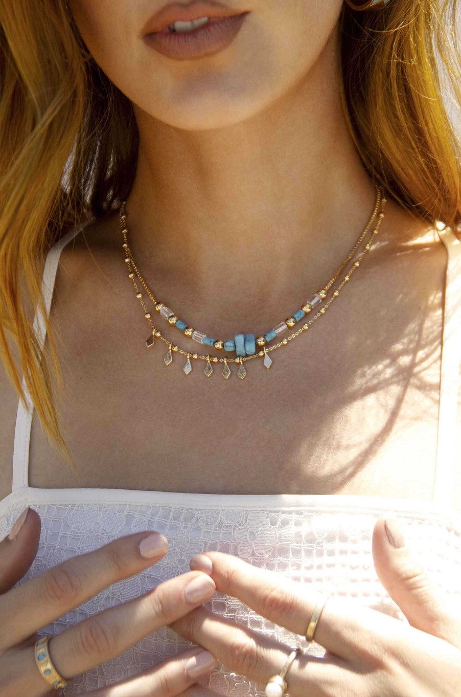 Necklaces Ettika | Desert Dreamer Turquoise Layered 18K Gold Plated Necklace