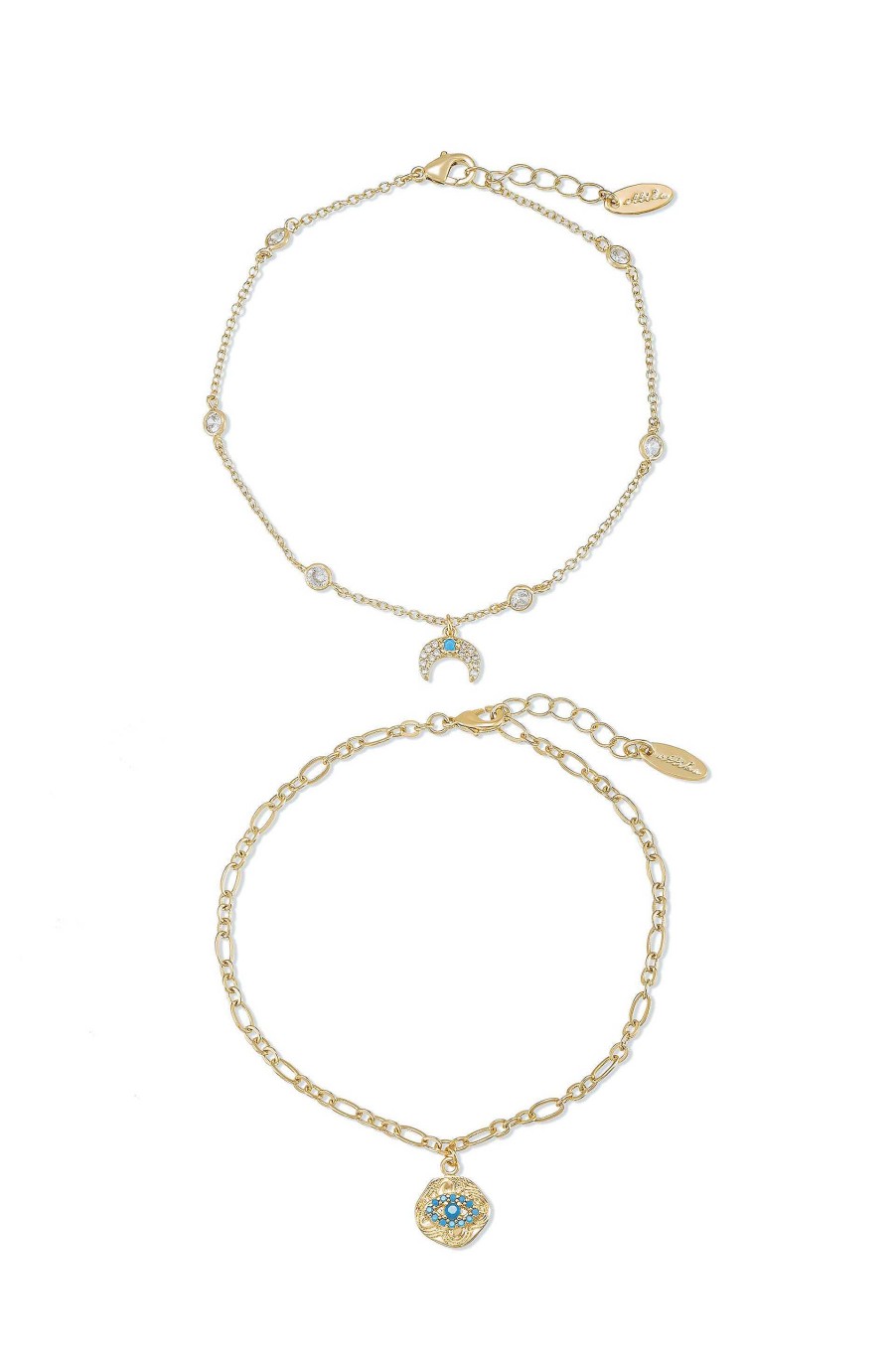 Anklets Ettika | Blue Third Eye & Crystal Horn 18K Gold Plated Anklet Set Of 2