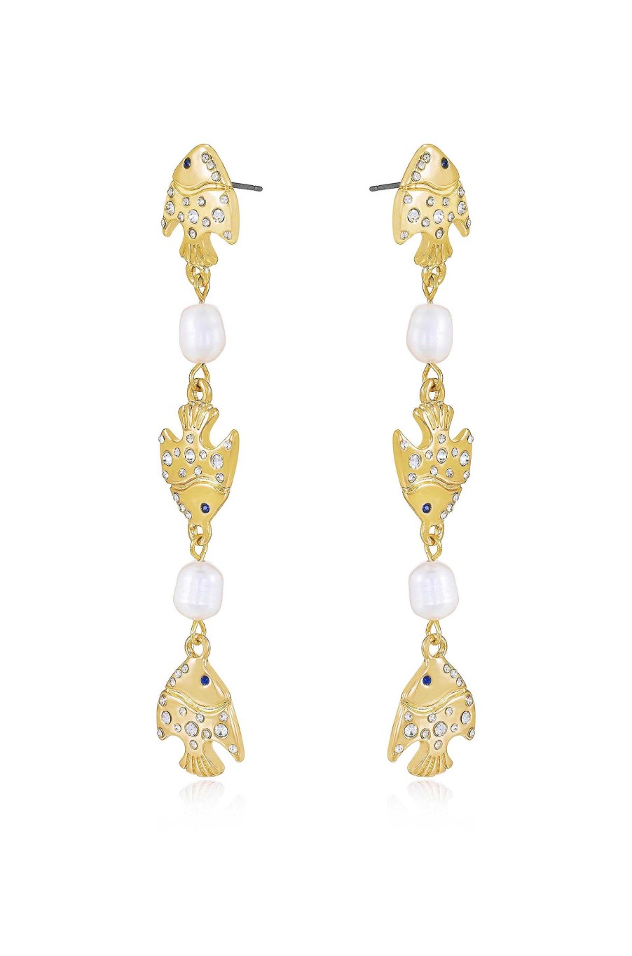 Earrings Ettika | Tropical Fish And Pearl Dangle 18K Gold Plated Earrings