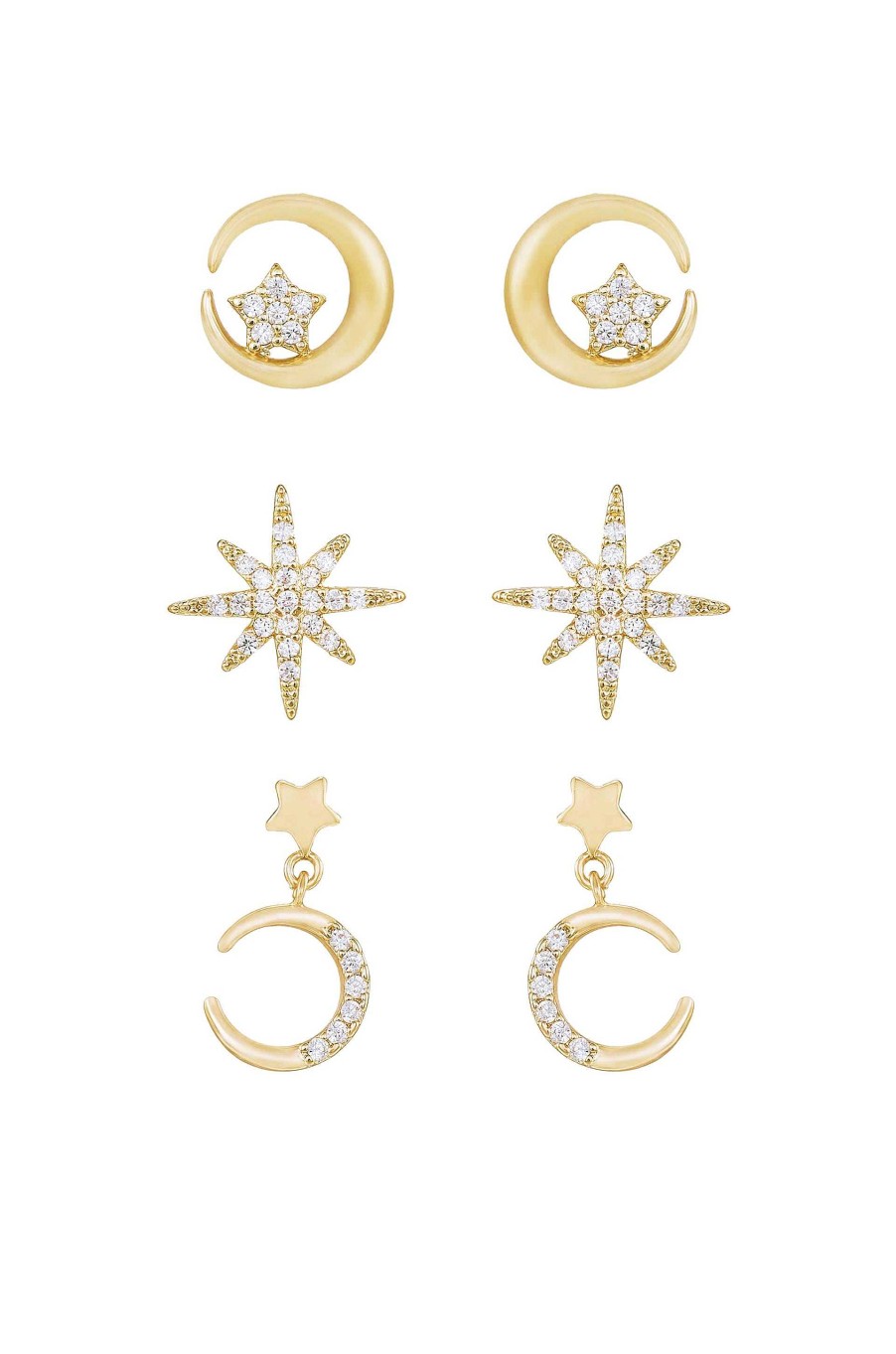 Earrings Ettika | Celestial Stud And Mini Dangle 18K Gold Plated Earring Set Of 3