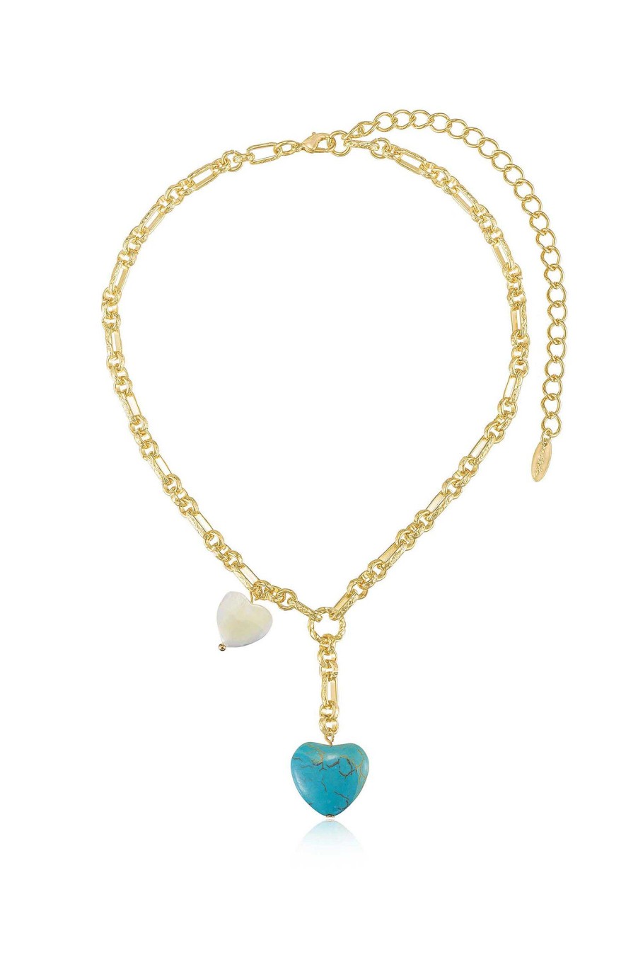 Necklaces Ettika | Turquoise And Pearl Heart 18K Gold Plated Linked Chain Lariat