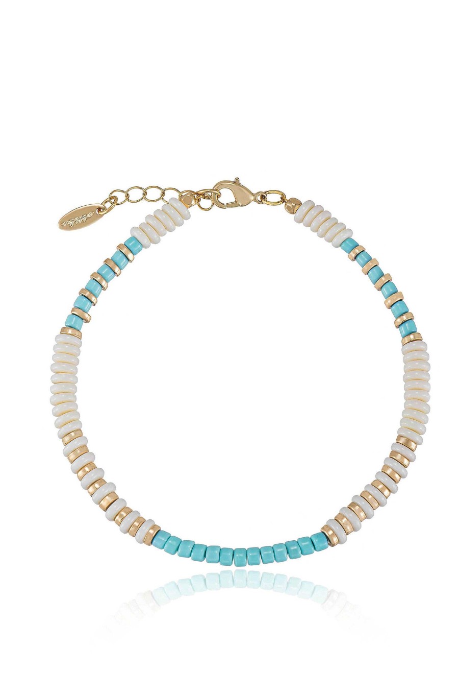 Anklets Ettika | Ocean Tide 18K Gold Plated Anklet In Turquoise And White