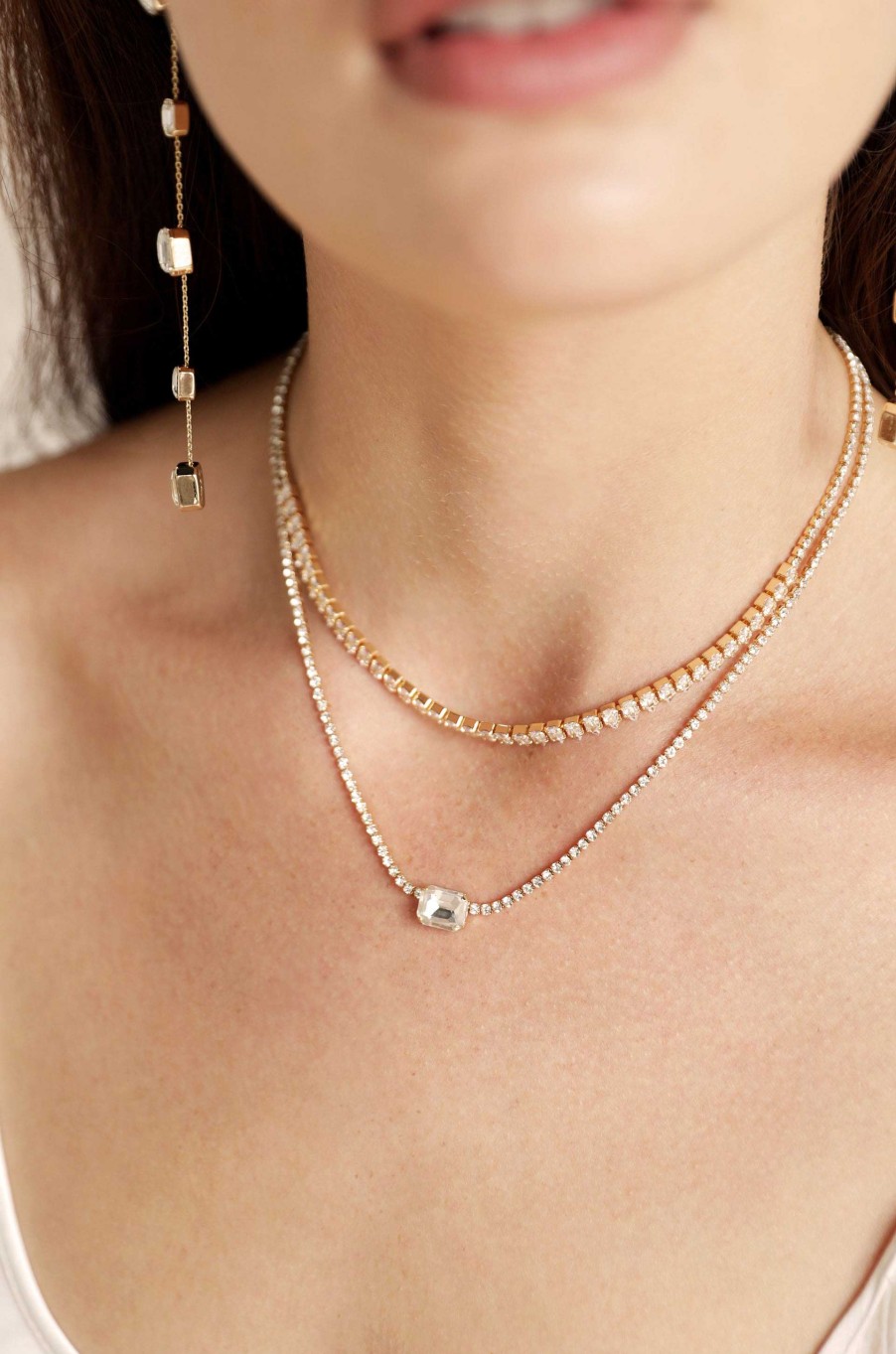 Necklaces Ettika | Double Layer Crystal Shine 18K Gold Plated Necklace