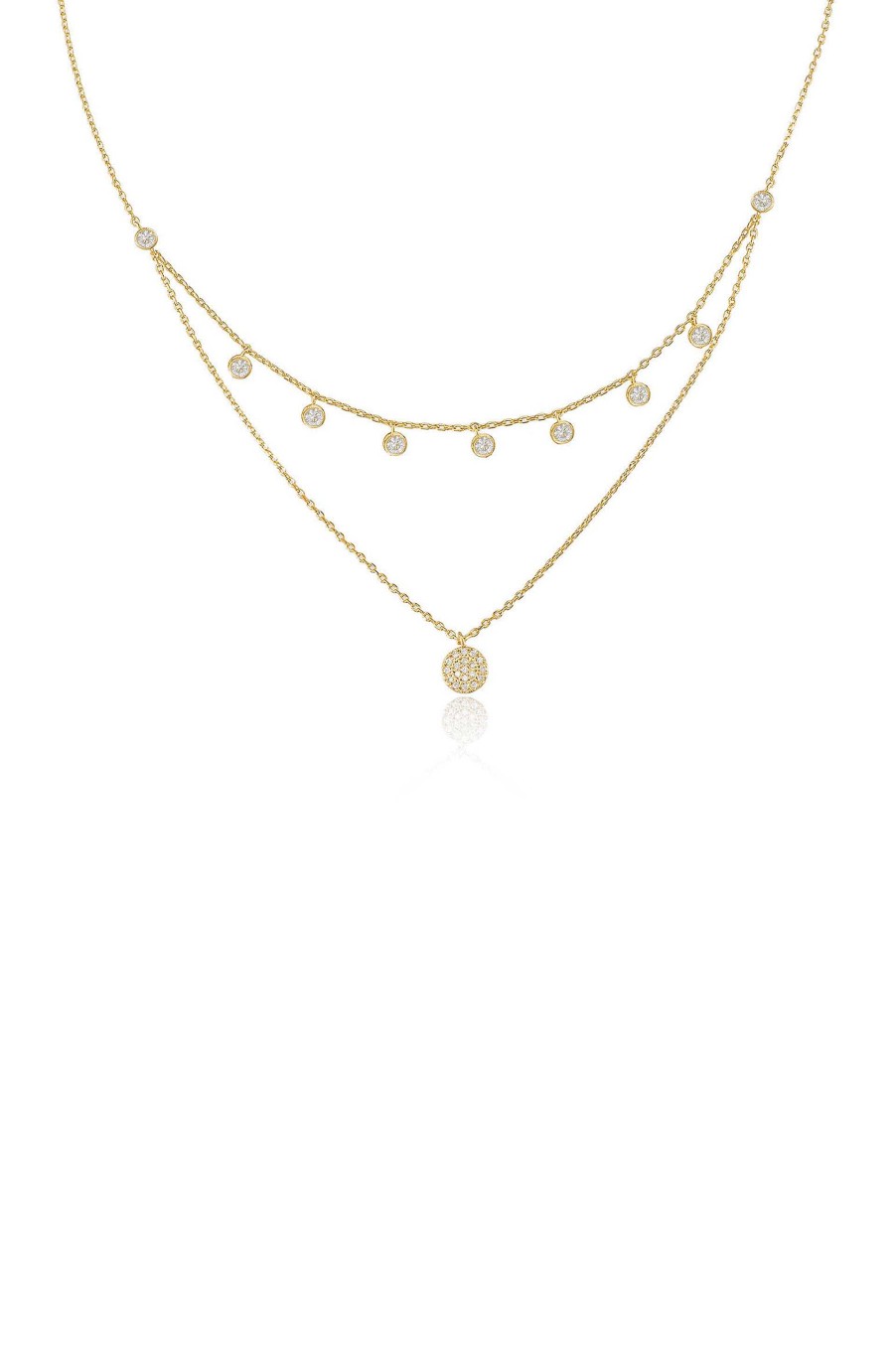 Necklaces Ettika | Double Layered Chain & Crystal Disc Necklace