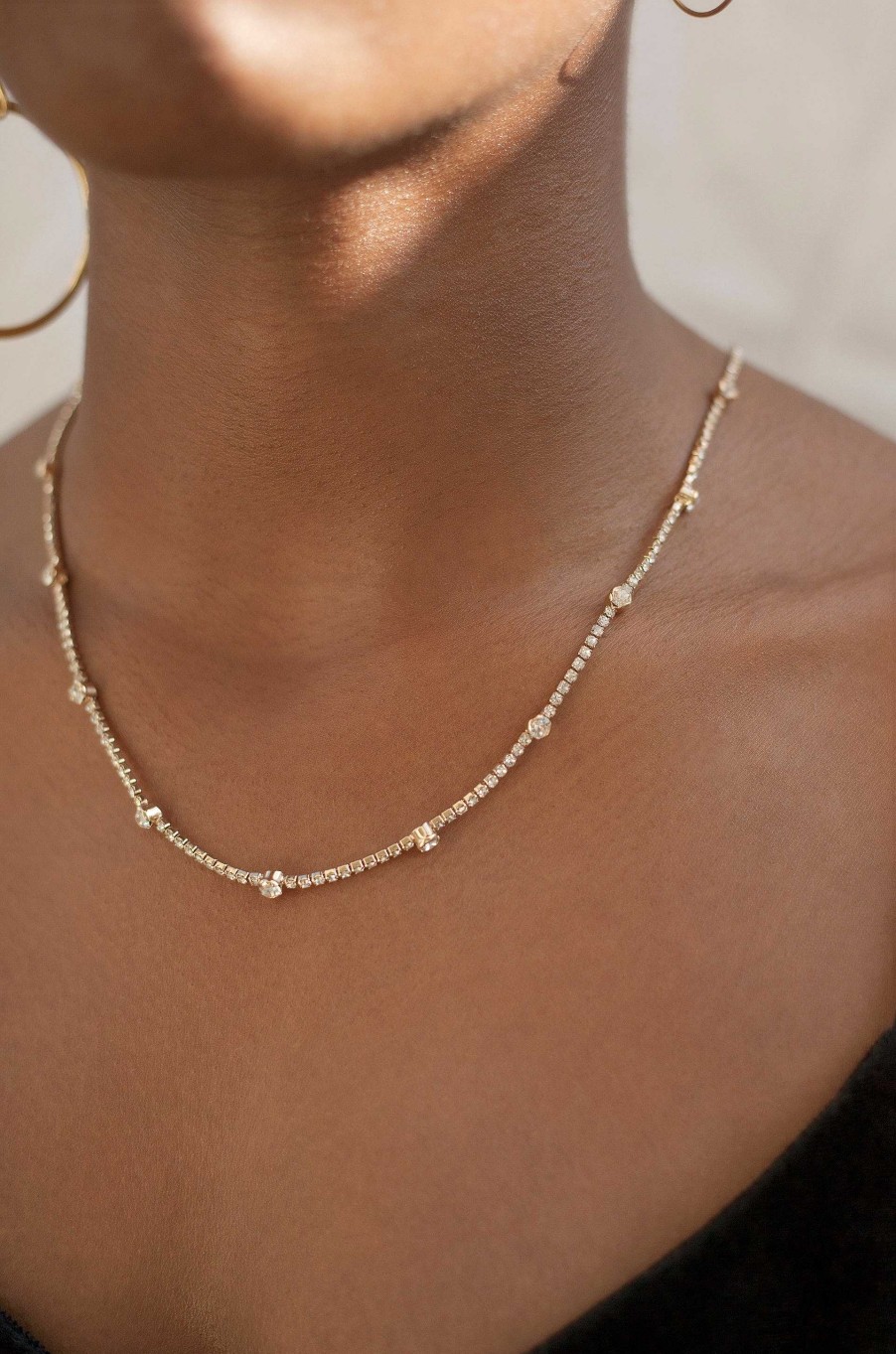 Necklaces Ettika | Line Up Crystal Chain And 18K Gold Plated Adjustable Necklace