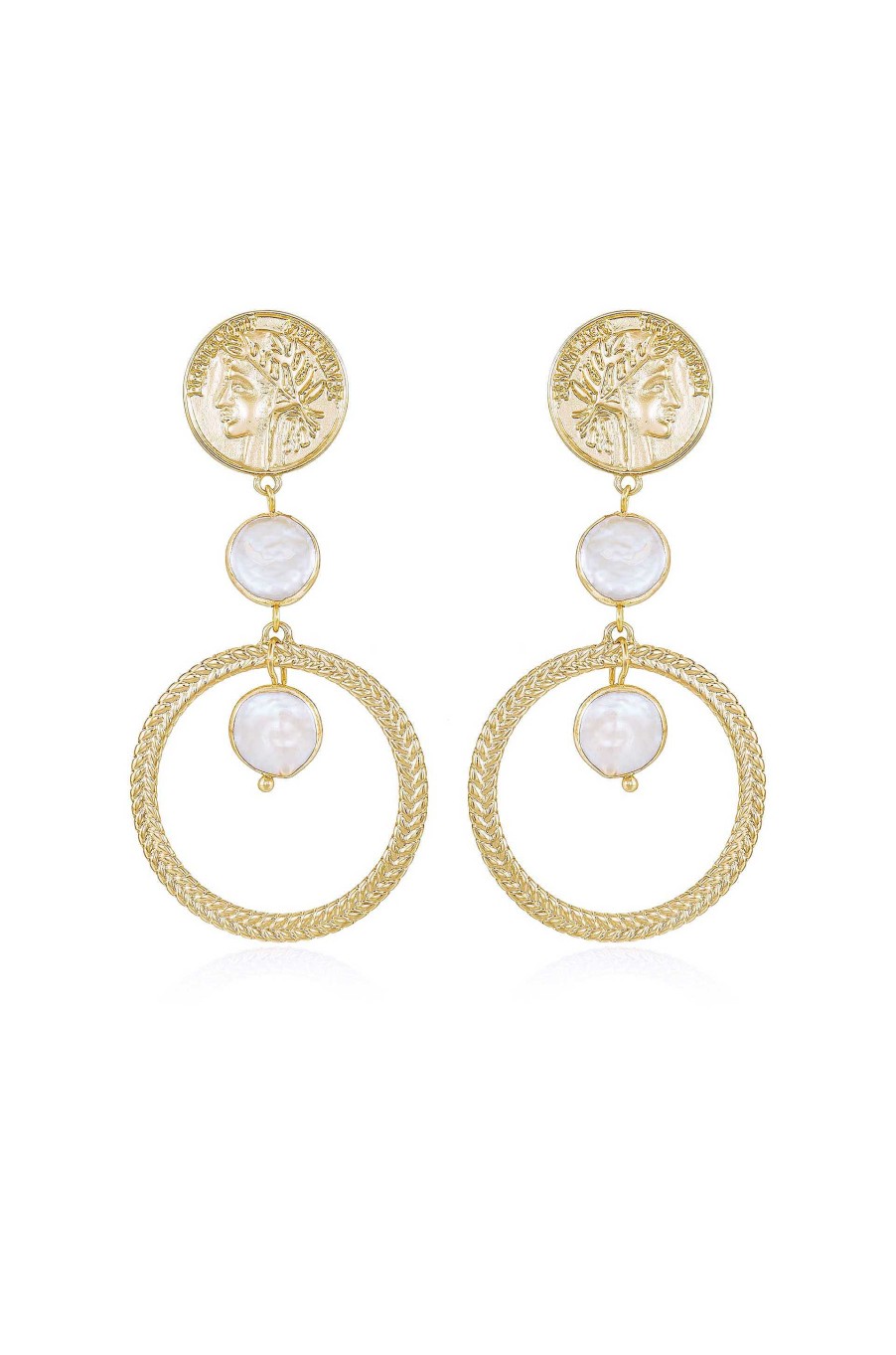 Earrings Ettika | Your Majesty Coin & Freshwater Pearl Drop 18K Gold Plated Earrings