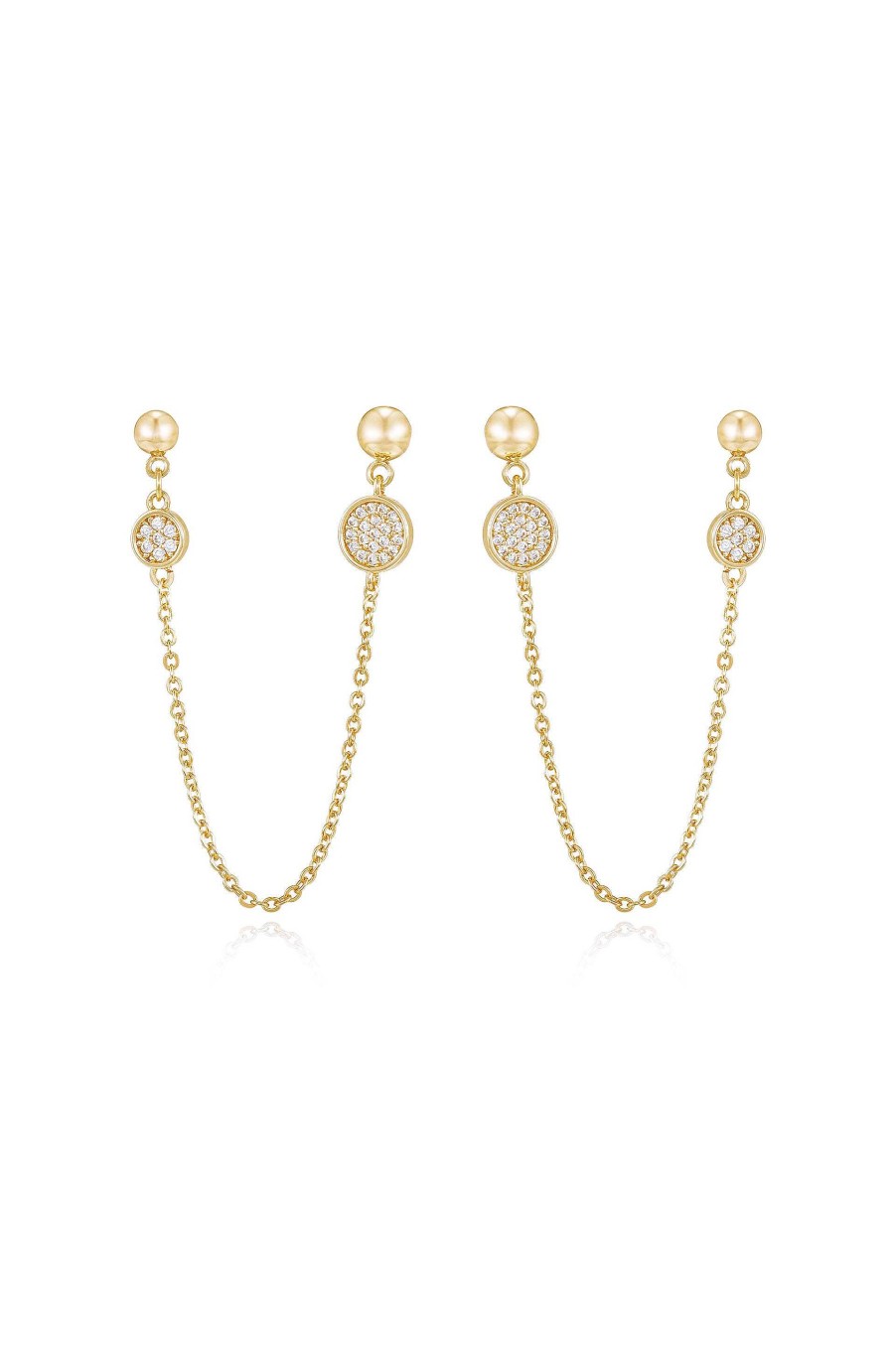 Earrings Ettika | Double Piercing 18K Gold Plated Chain Drop Earrings