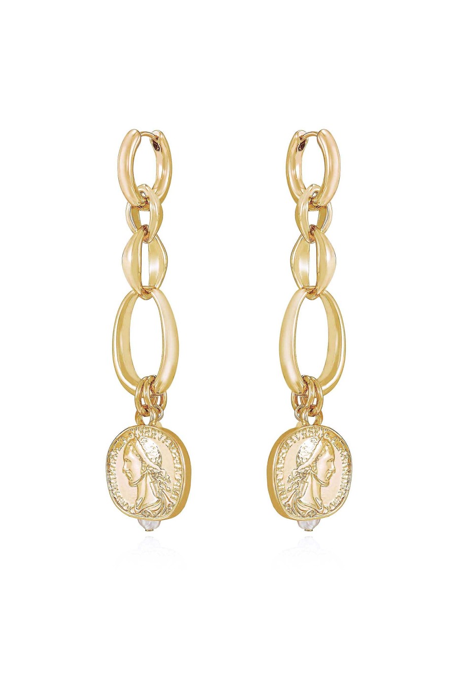 Earrings Ettika | Trinket Treasures 18K Gold Plated Coin And Pearl Dangle Earrings