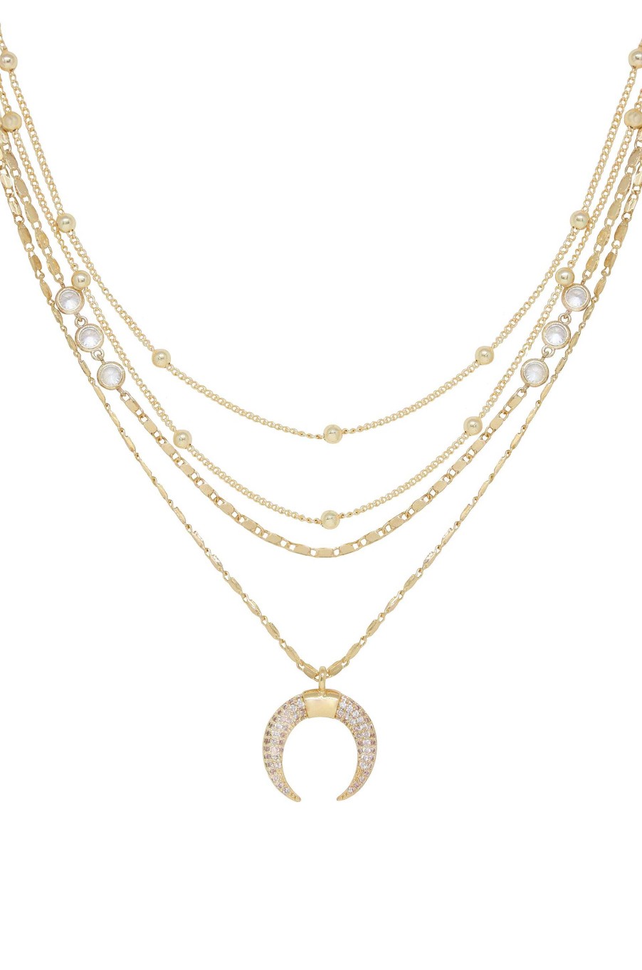 Necklaces Ettika | Layered Gold Chain & Crescent Horn Necklace