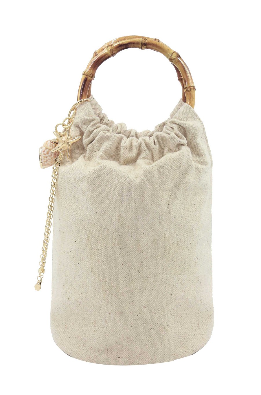 Bags & Hats Ettika | Beige Bucket Bag With Starfish & Shell Tassel