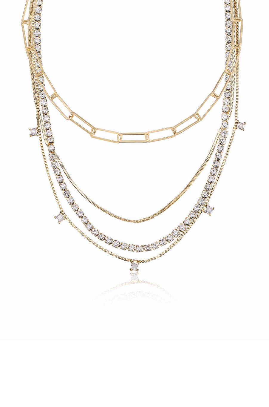 Necklaces Ettika | Mixed 18K Gold Plated Chain And Crystal Necklace Set