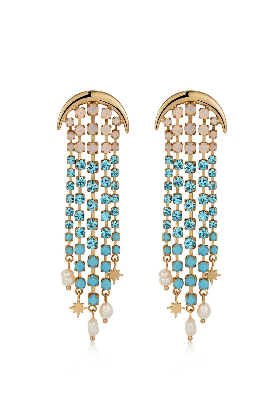 Earrings Ettika | Aqua Galaxy Fringe 18K Gold Plated Earrings