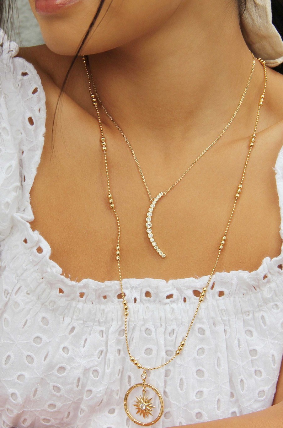 Necklaces Ettika | Waning Crystal Crescent Moon 18K Gold Plated Necklace