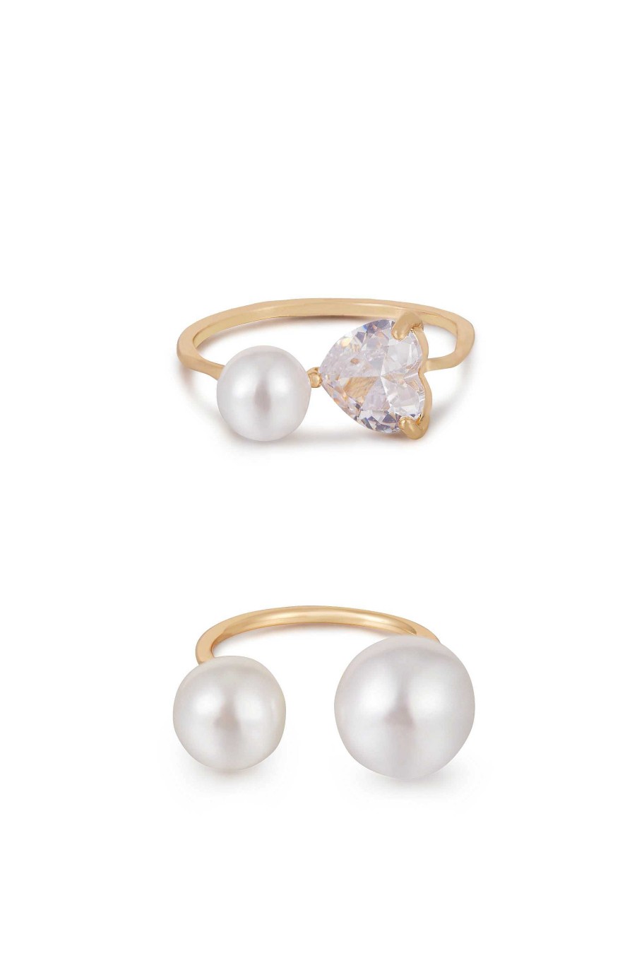 Rings Ettika | Multi-Pearl & Crystal Adjustable 18K Gold Plated Ring Set