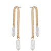 Earrings Ettika | Asymmetrical Pearl Dangle 18K Gold Plated Earrings