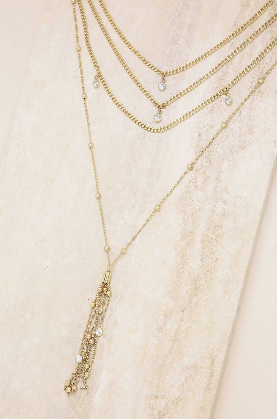 Necklaces Ettika | Layered Chain Drop Tassel 18K Gold Plated Necklace