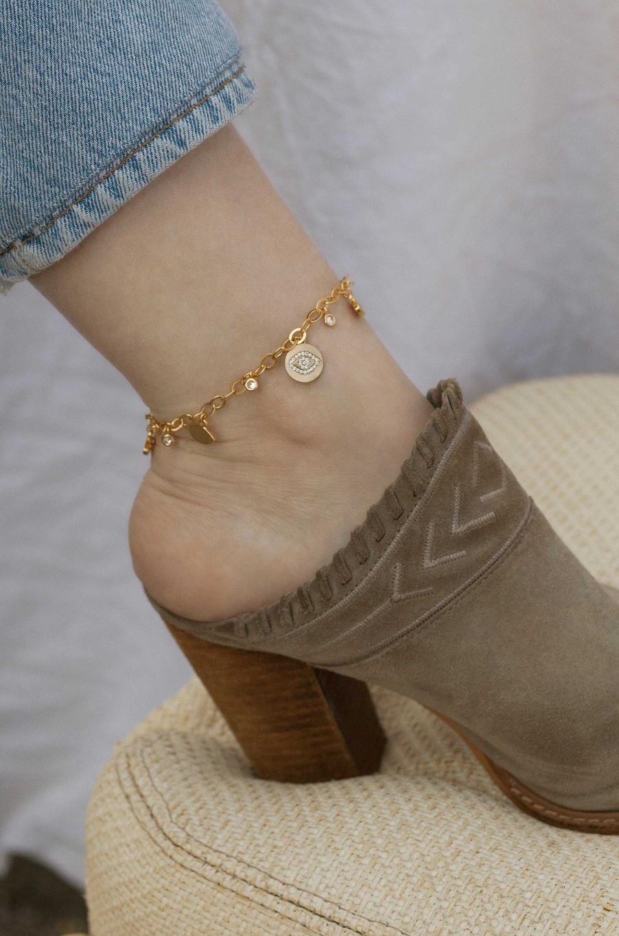 Anklets Ettika | Third Eye Crystal Charm 18K Gold Plated Anklet