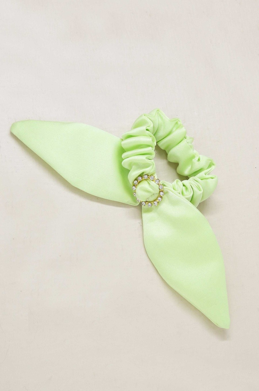 Hair Accessories Ettika | Neon Scrunchie With Crystal In Lime Green