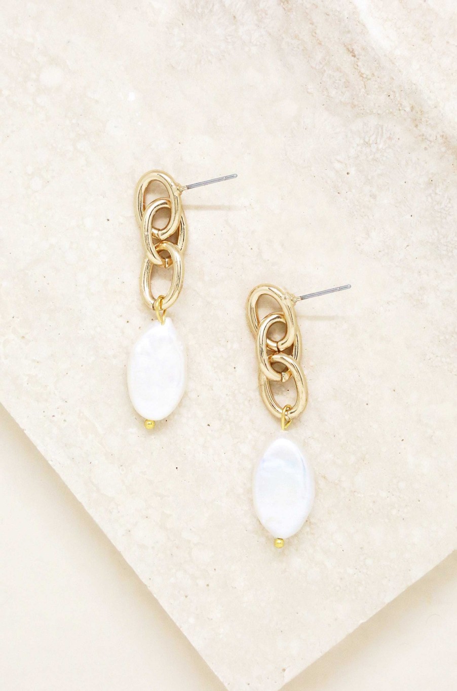 Earrings Ettika | Freshwater Pearl Drop & 18K Gold Plated Chain Earrings