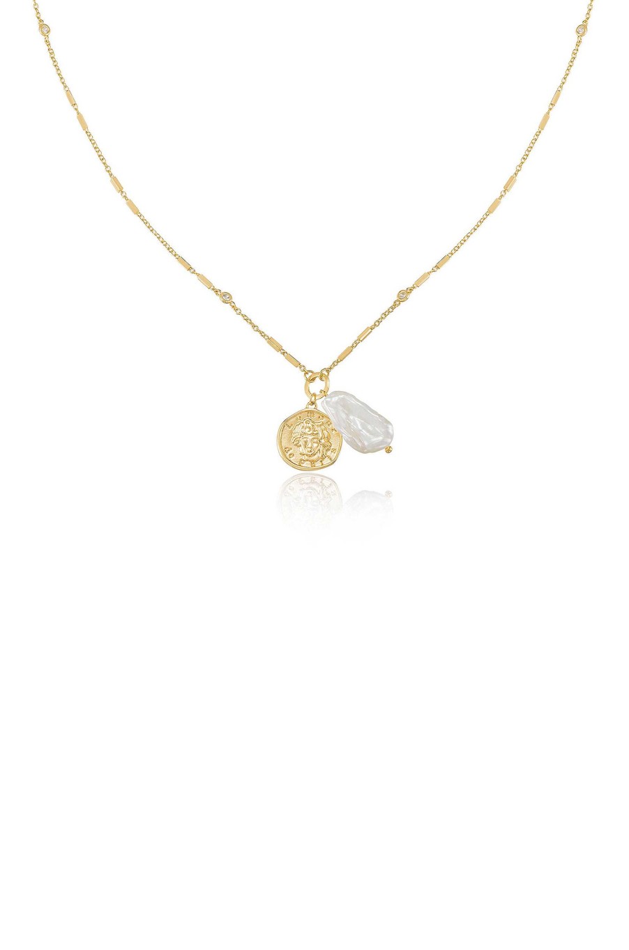 Necklaces Ettika | Trusty Trinkets Pearl And Coin 18K Gold Plated Necklace