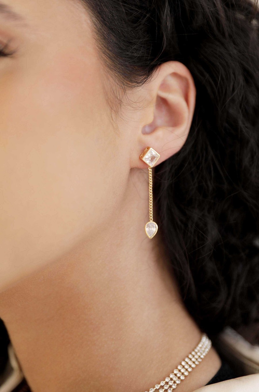 Earrings Ettika | Bezel Crystal Shapes 18K Gold Plated Drop Earrings