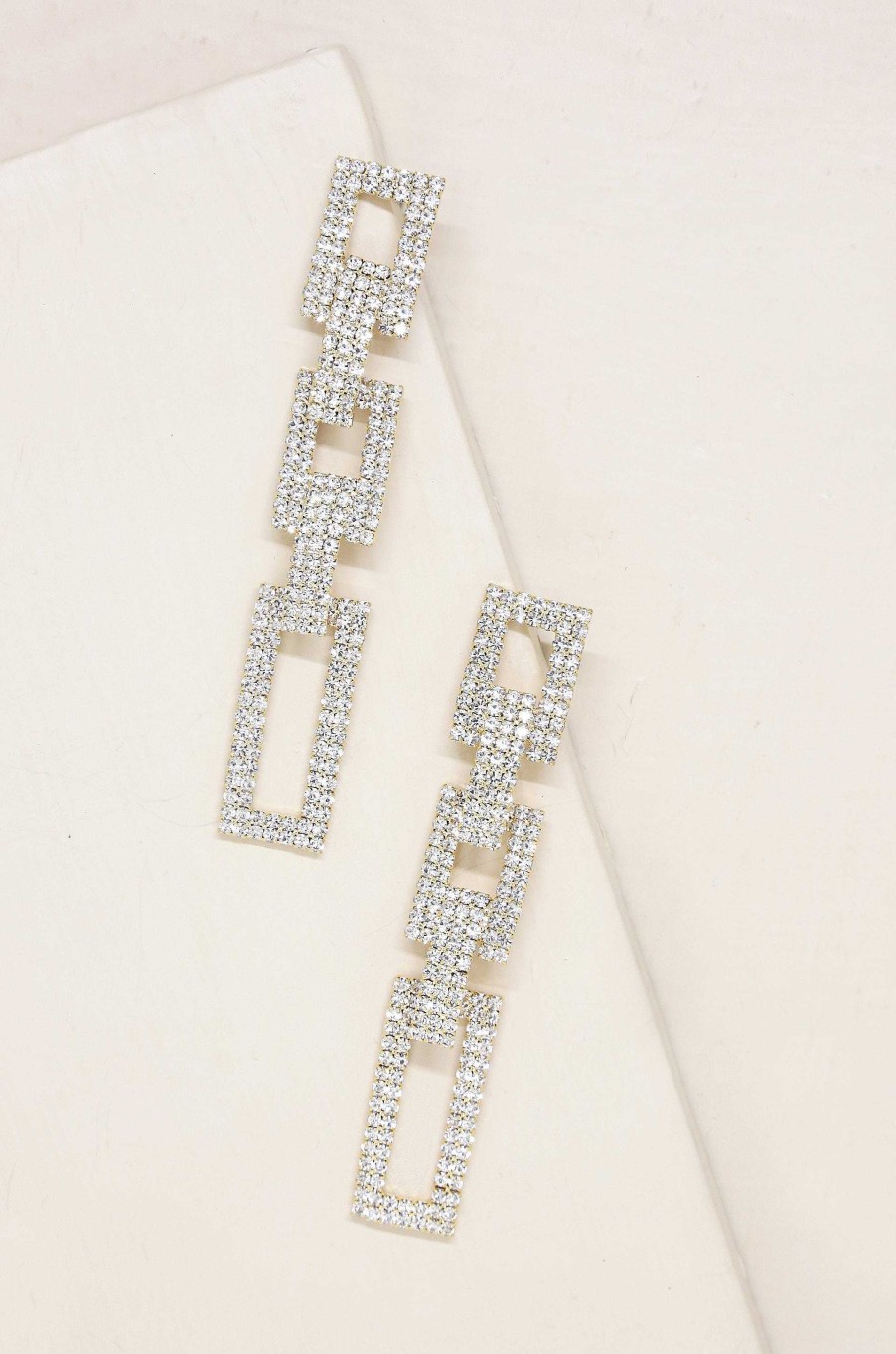 Earrings Ettika | Crystal Rectangle Chain Link 18K Gold Plated Earrings