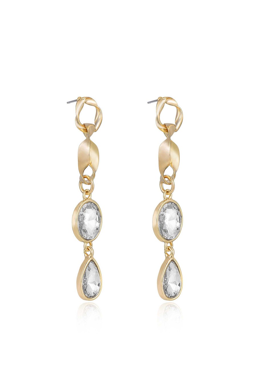 Earrings Ettika | Twisted Gold Crystal Dangle 18K Gold Plated Earrings