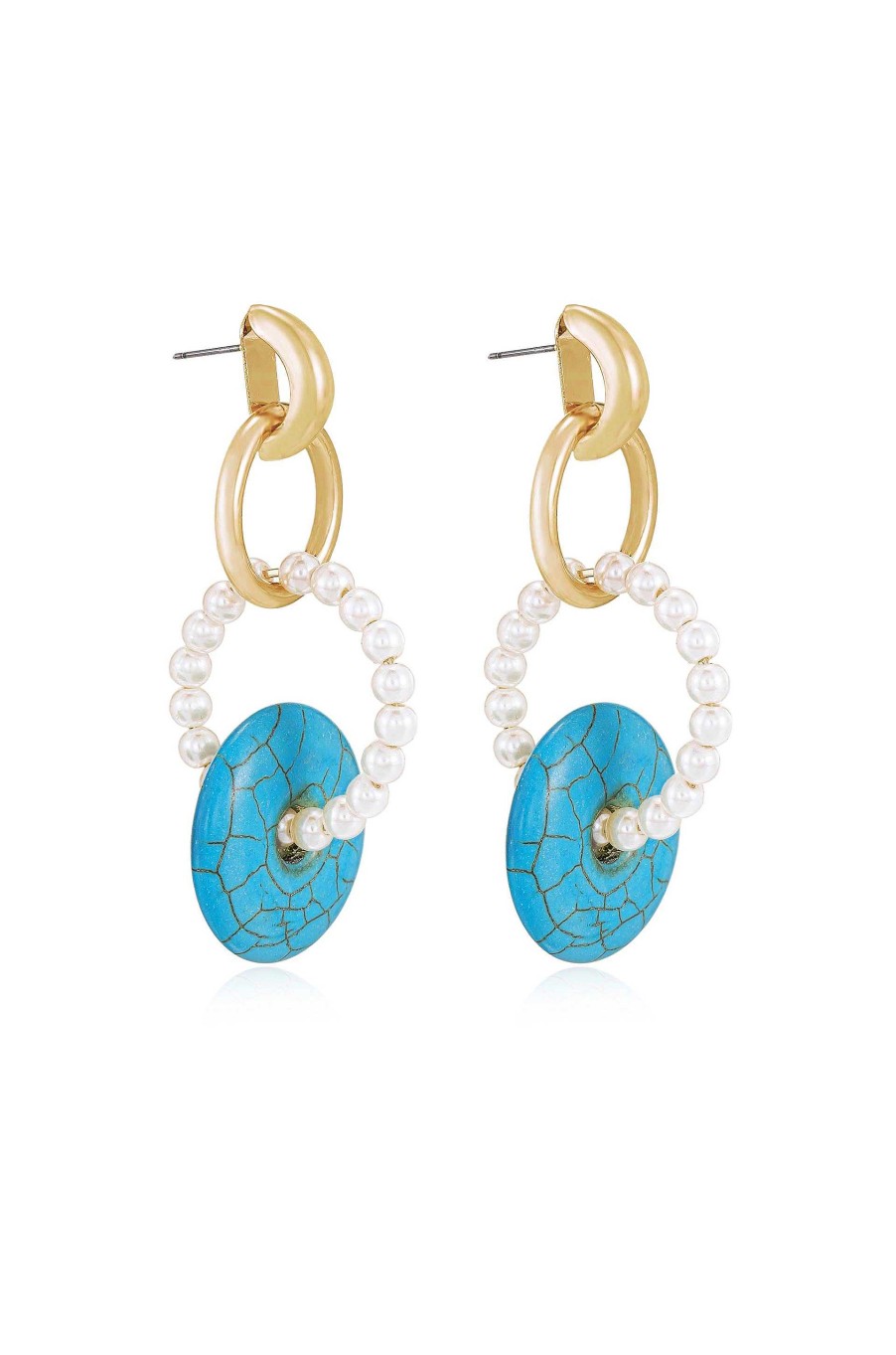 Earrings Ettika | Turquoise And Pearl 18K Gold Plated Dangle Earrings