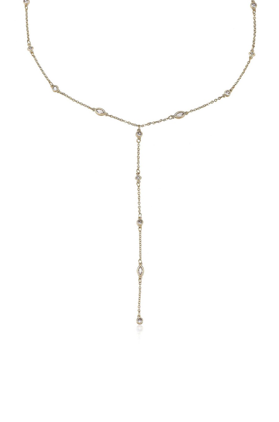 Necklaces Ettika | Simple Statement Crystal Dotted 18K Gold Plated Lariat Necklace