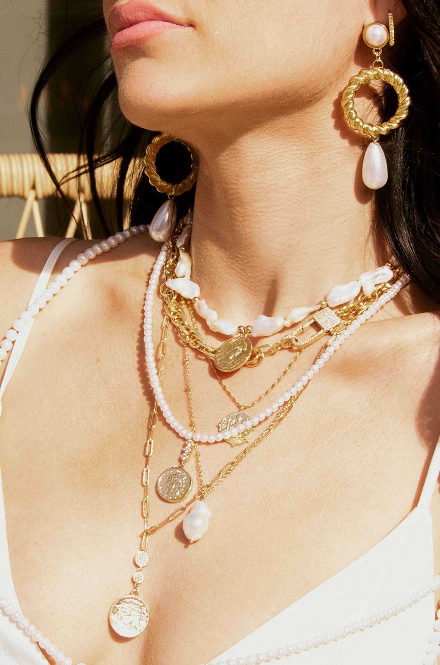 Necklaces Ettika | Paloma Pearl 18K Gold Plated Coin Necklace