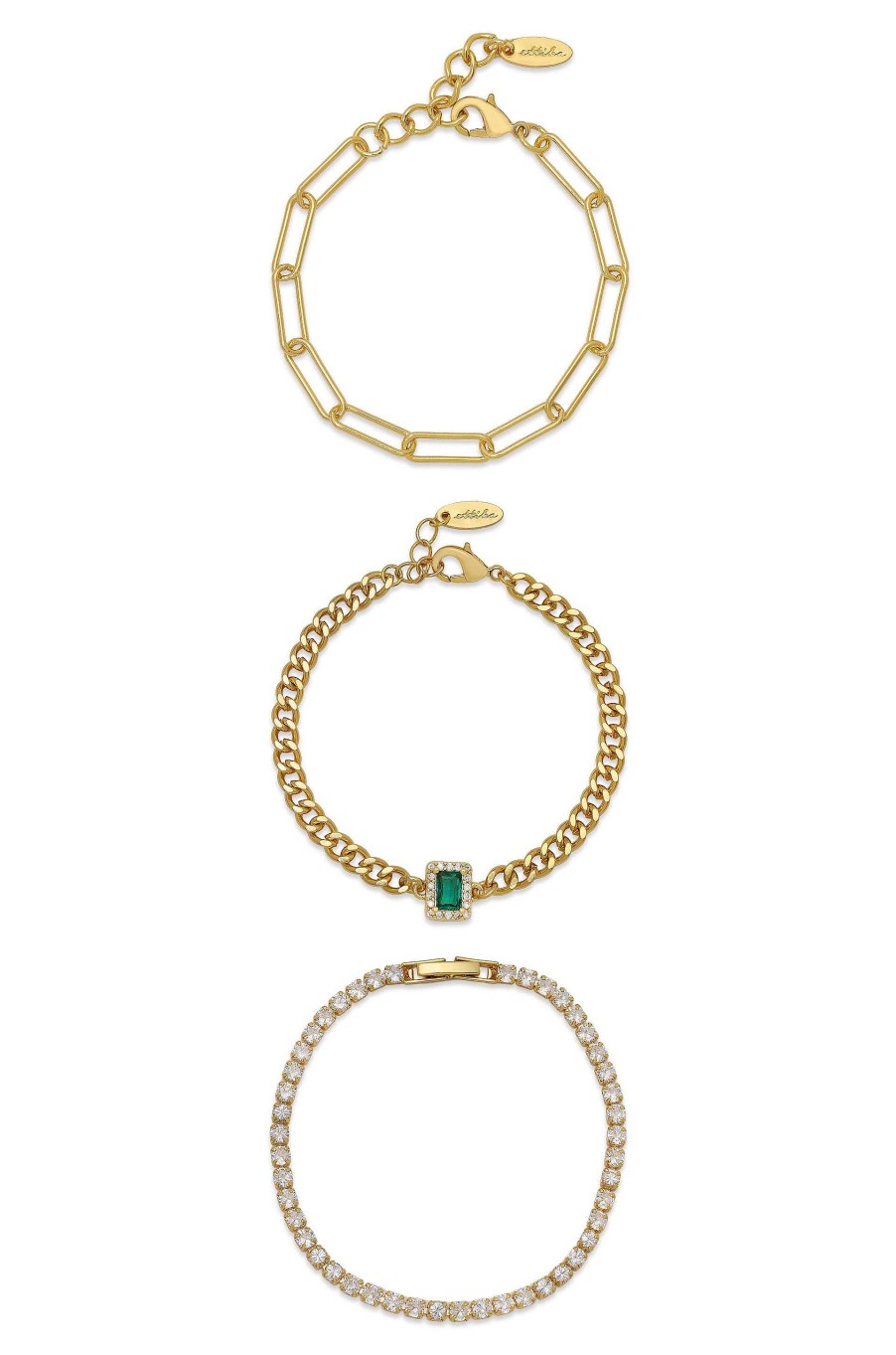 Bracelets Ettika | Emerald Pop Trio 18K Gold Plated Bracelet Set