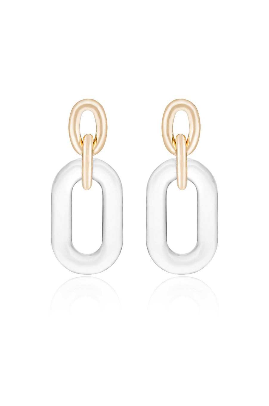 Earrings Ettika | Clear Resin Paperclip 18K Gold Plated Oval Earrings