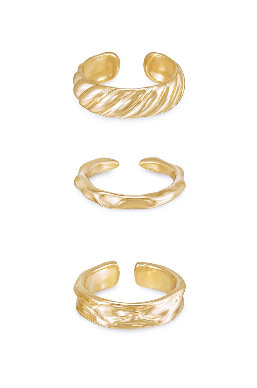 Rings Ettika | Hand Worked 18K Gold Plated Ring Set Of 3