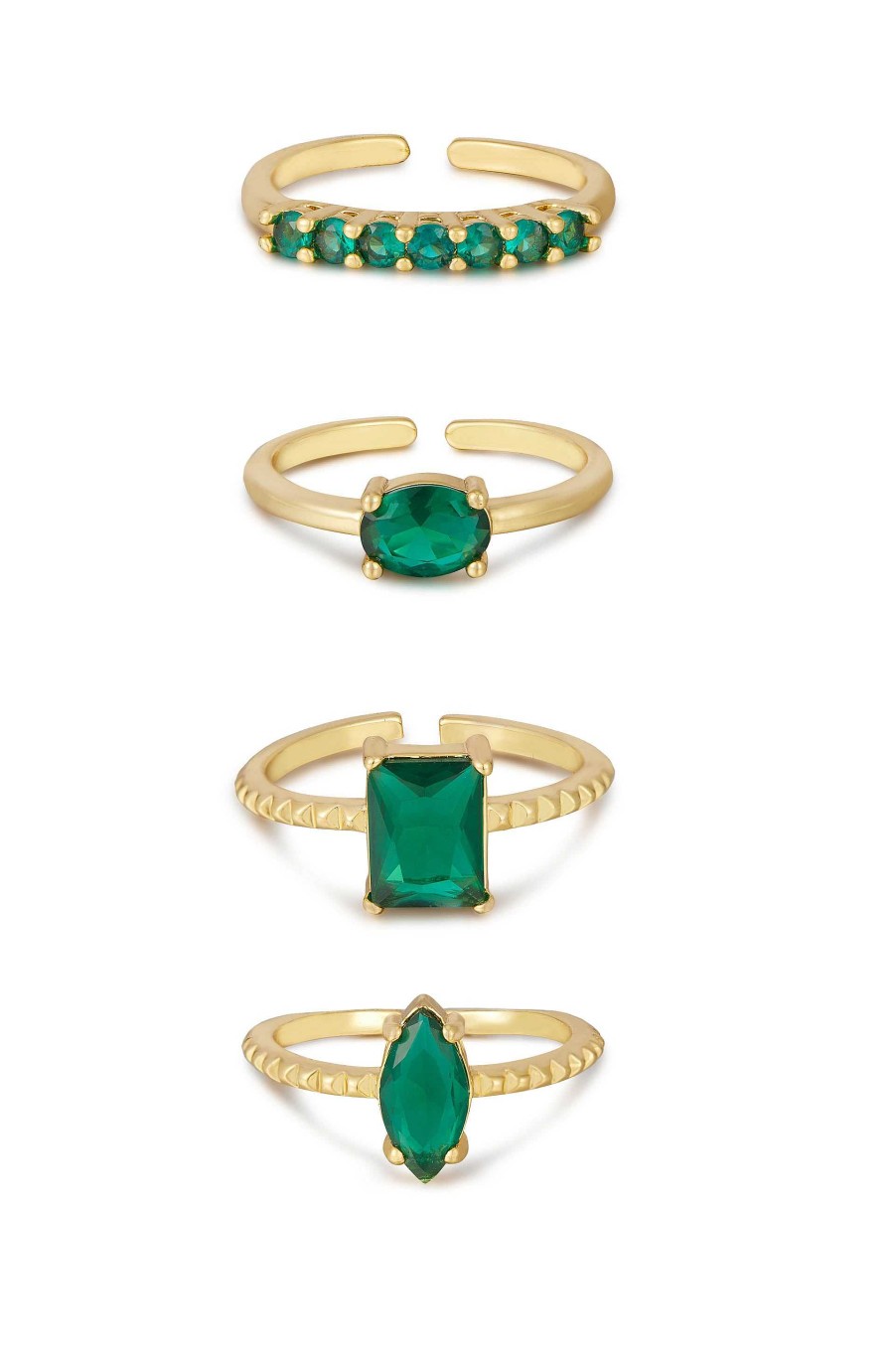 Rings Ettika | Green With Envy 18K Gold Plated Ring Set