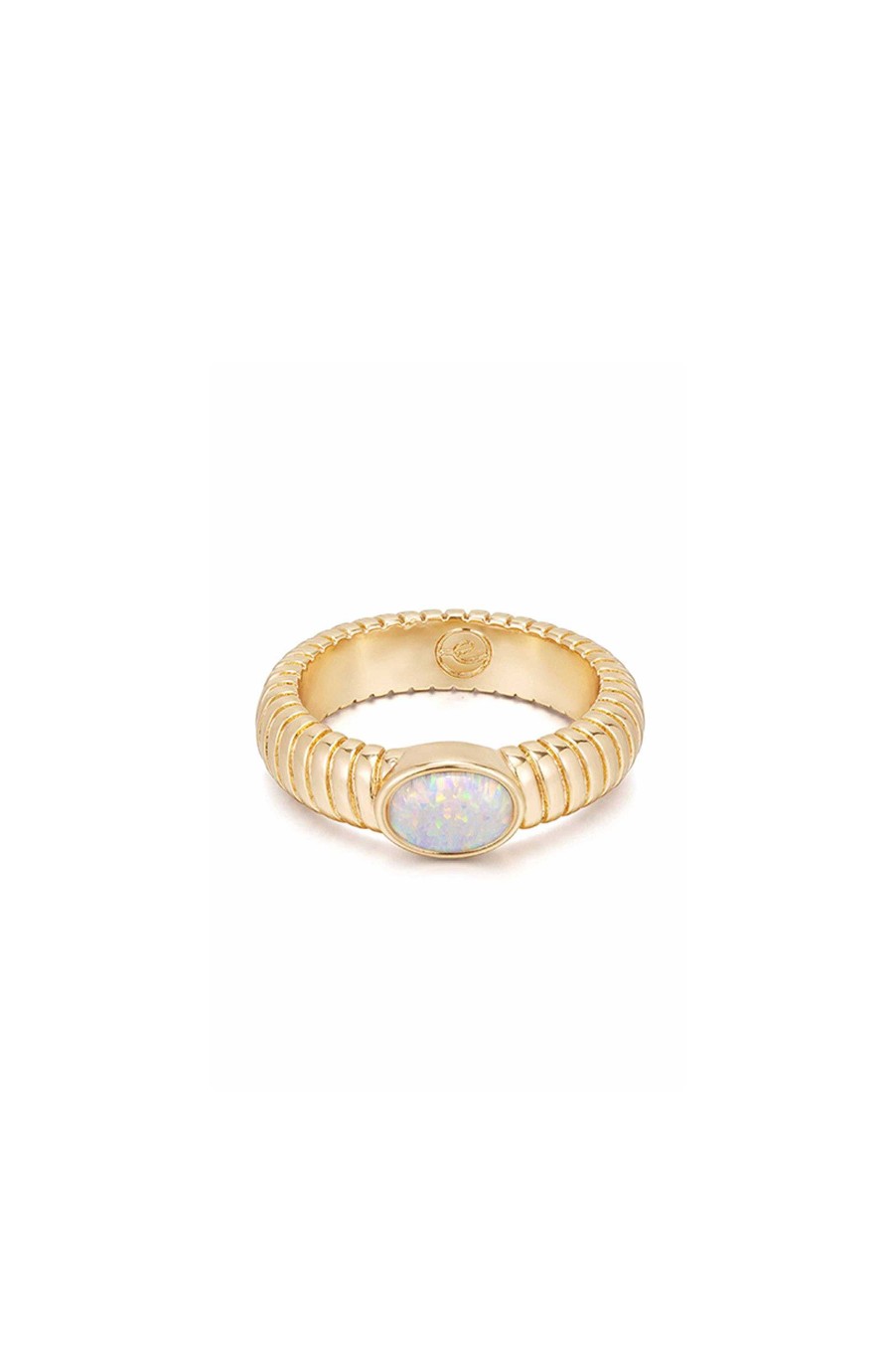 Rings Ettika | Opal Center Stone 18K Gold Plated Flex Ribbed Ring