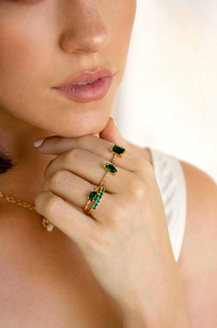 Rings Ettika | Green With Envy 18K Gold Plated Ring Set