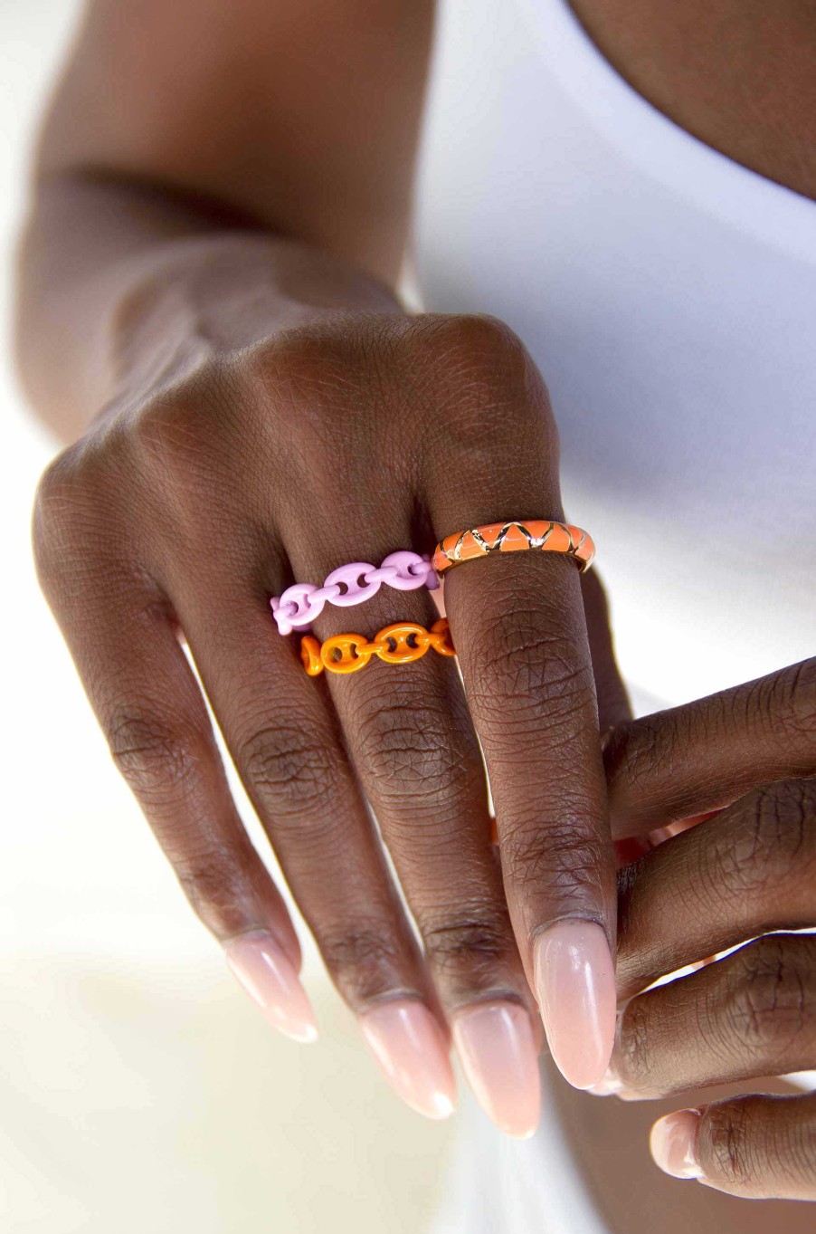 Rings Ettika | Festival Fun 18K Gold Plated Orange & Pink Enamel Ring Set