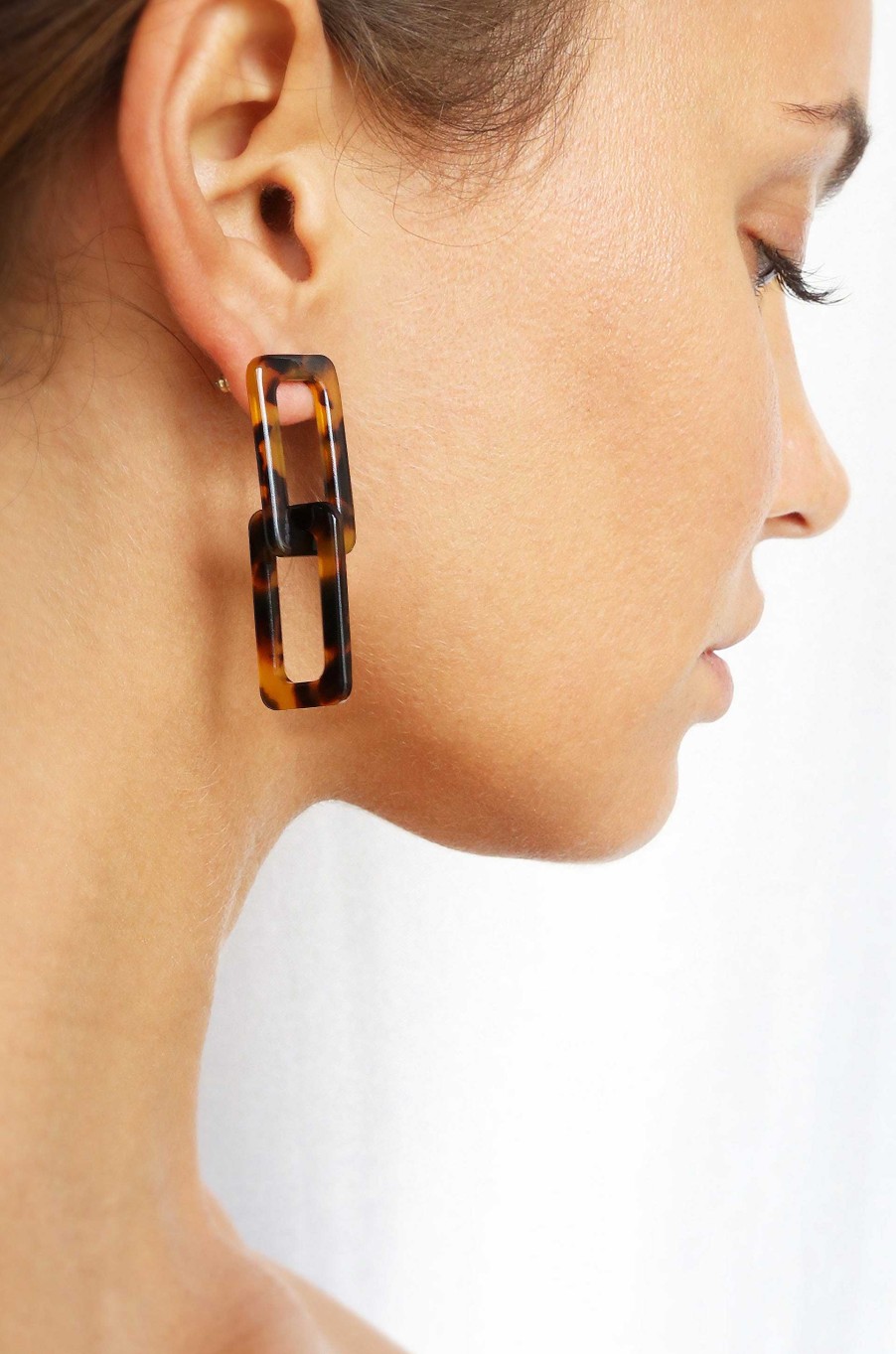 Earrings Ettika | Interlocking Tortoise Resin Rectangle Earrings