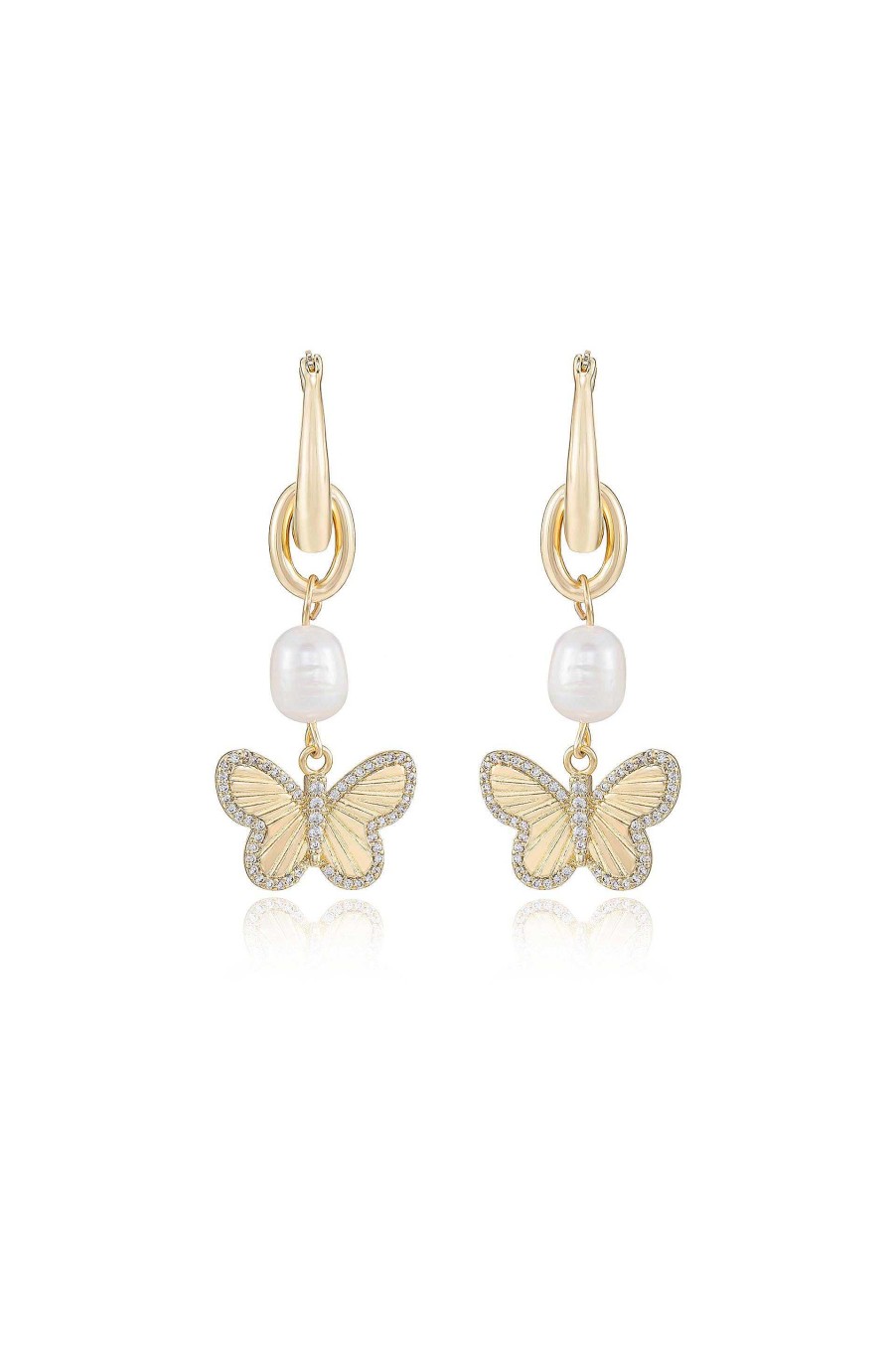 Earrings Ettika | Butterfly High Pearl 18K Gold Plated Drop Earrings