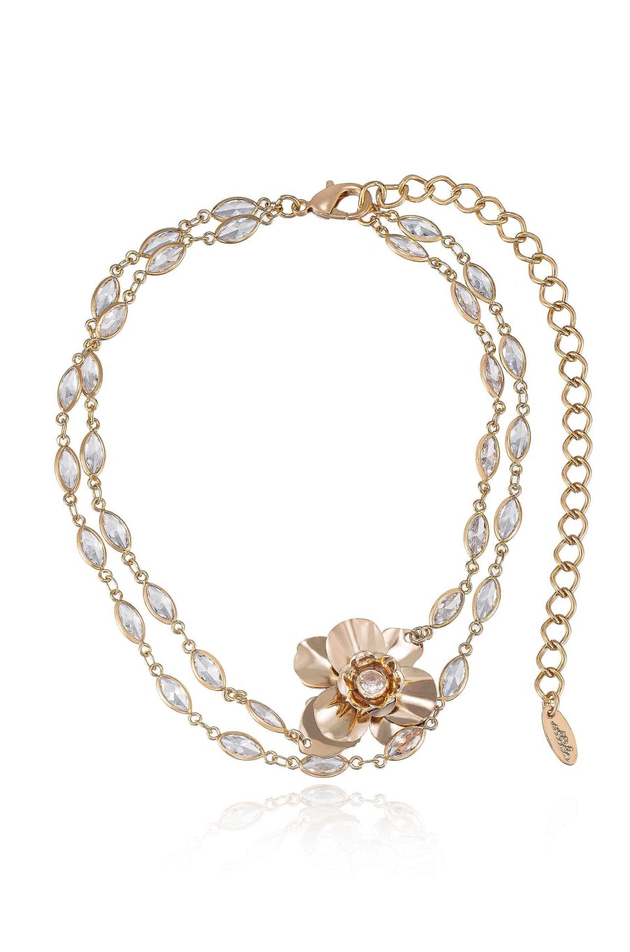 Necklaces Ettika | Bezel Crystal Layered 18K Gold Plated Flower Necklace