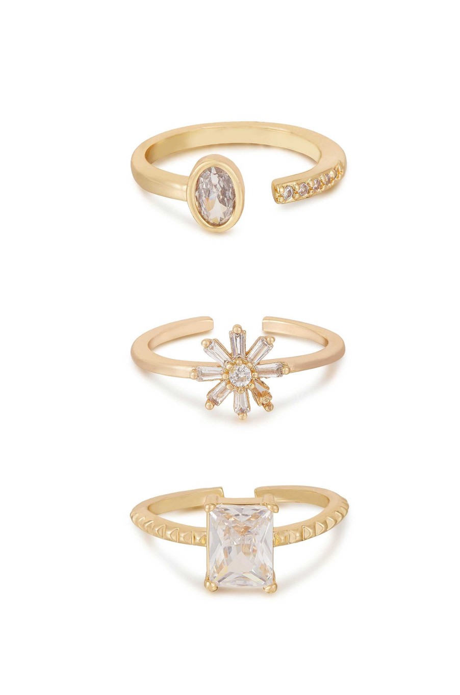 Rings Ettika | Delicate Daisy Crystal 18K Gold Plated Ring Set