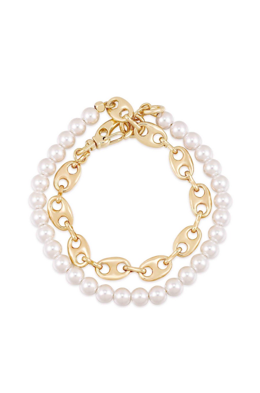 Bracelets Ettika | Pearl And 18K Gold Plated Modern Chain Link Wrap Bracelet