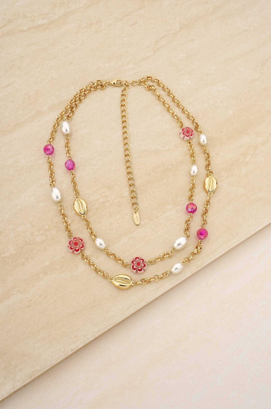 Necklaces Ettika | Pinky Party Pearl And Bead 18K Gold Plated Chain Layered Necklace