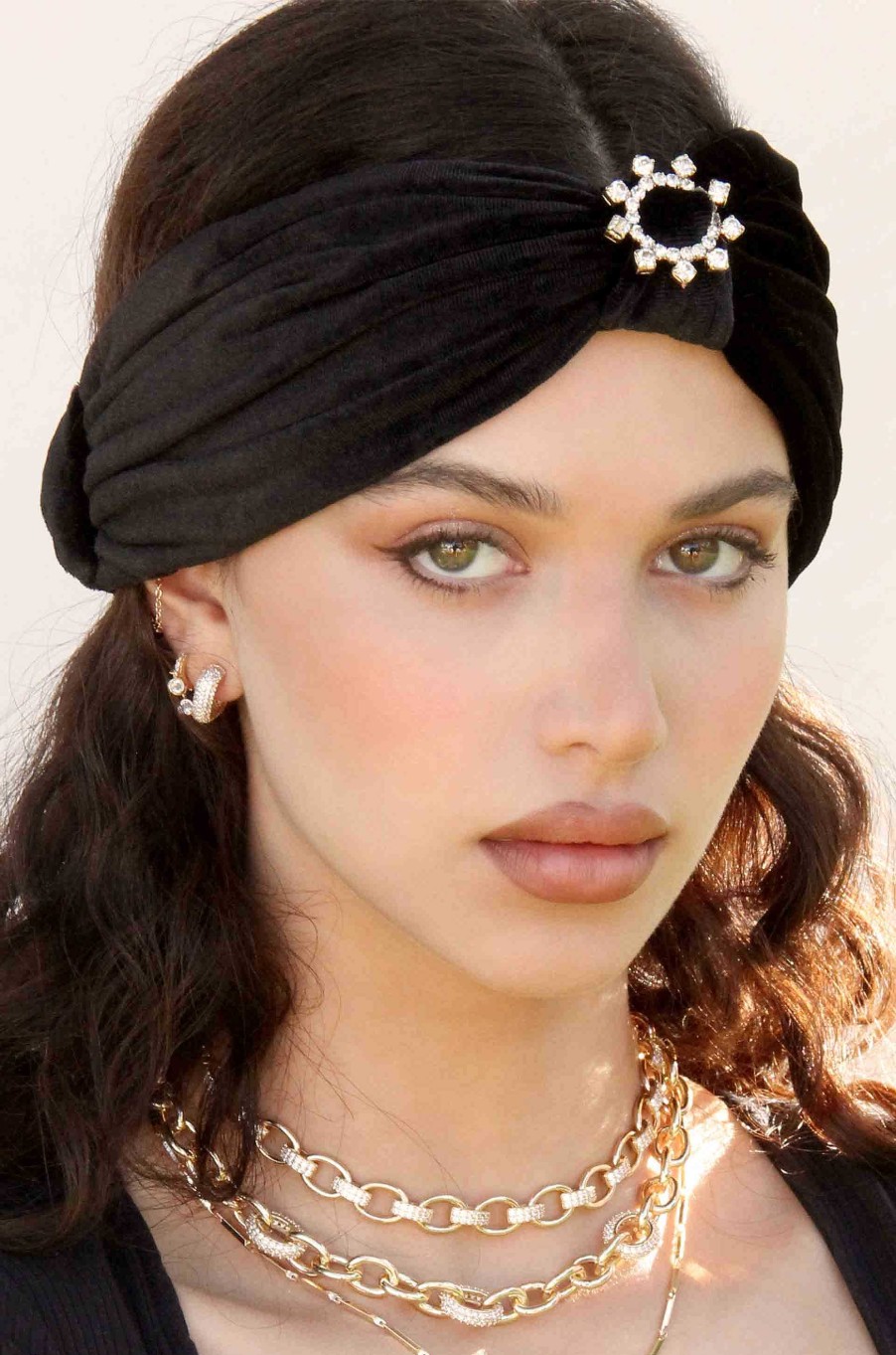 Hair Accessories Ettika | Velvet Headband With Crystal Ring In Black